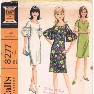 May include: Vintage sewing pattern for a dress in three styles. The pattern is McCall's 8277, size 9, bust 30 1/2 inches. The pattern is for a misses' and junior dress and is labeled "Easy to Sew".