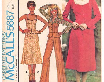 70s Camisole, Flared Skirt, Pants & Jacket Pattern McCalls 5687 Size 10 Bust 32. Button Front Peplum Camisole, Wide Leg Pants, Peplum Jacket