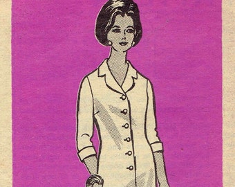 60s Shirtdress Pattern Mail Order 9095. Notch Collar, Button Front, Short or 3/4 Sleeve. Half Size for Petites Size 20 1/2 Bust 41 inches.