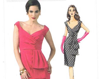 Patterns by Gertie Wiggle Dress Butterick 5814 Uncut/FF Sizes 6-14 Bust 30.5-36 inches. Fitted Dress w Boning, Wrap Front, Pleated Drape.