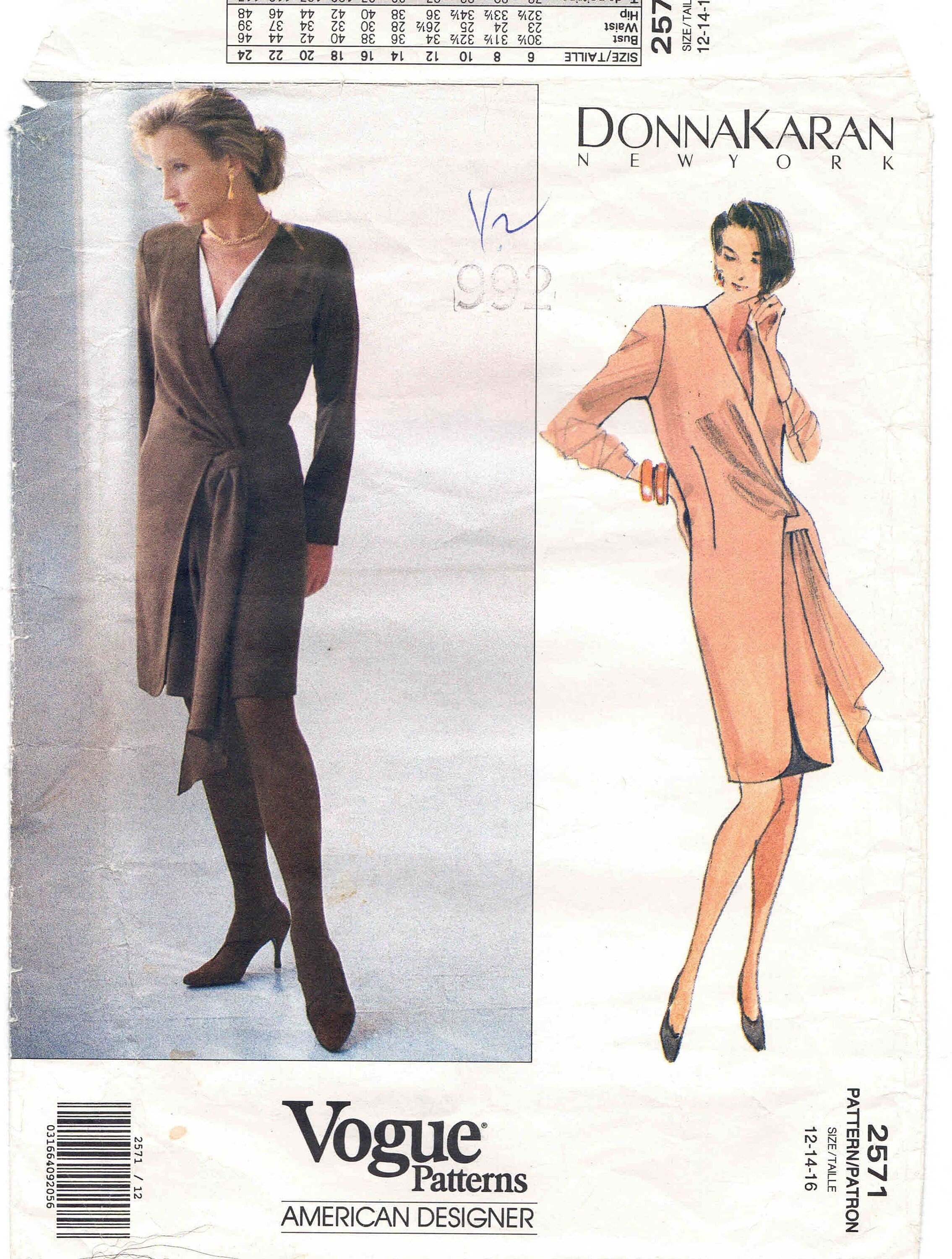 90s Vogue American Designer Donna Karan Pattern 2571. Uncut/ff 