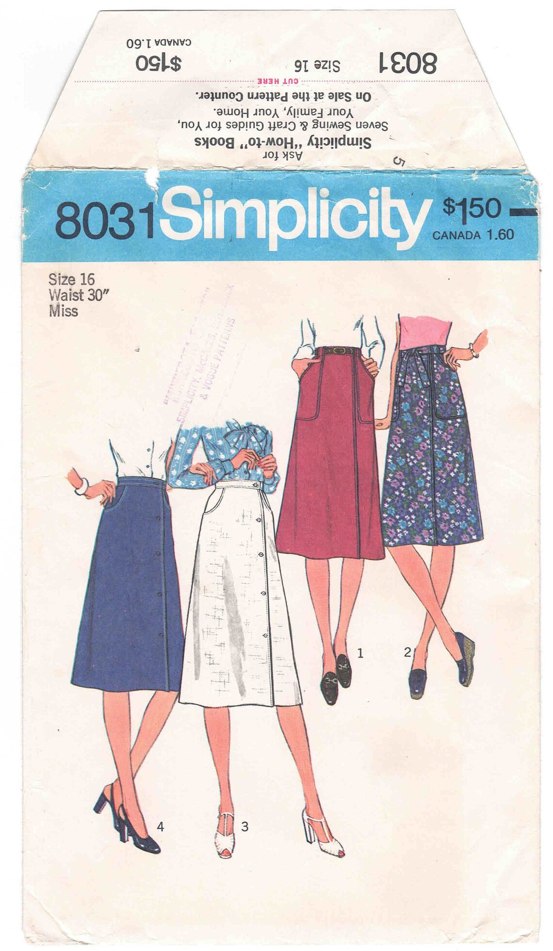 70s Wrap Skirt Pattern Simplicity 8031 Size 16 Waist 30. Front Etsy