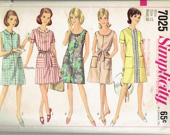 1960s A Line Dress Pattern Simplicity 7025 Round Collar, Scoop Neck or Jewel Neck, Sleeve Options. Size 12 or Size 20 Bust 32 or Bust 40.