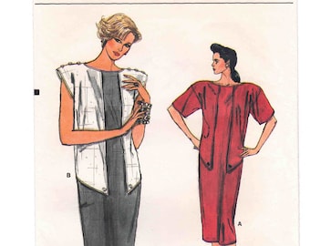 80er Jahre Sehr einfaches, sehr Vogue-Kleidermuster 9313. Ungeschnitten/FF Größen 8-12 Büste 31,5-34 Zoll. Gerades Kleid, Farbblockoption, Schulterknöpfe