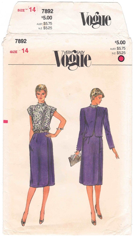 80s Very Easy Vogue Jacket & Dress Pattern 7892 Size 14 Bust - Etsy