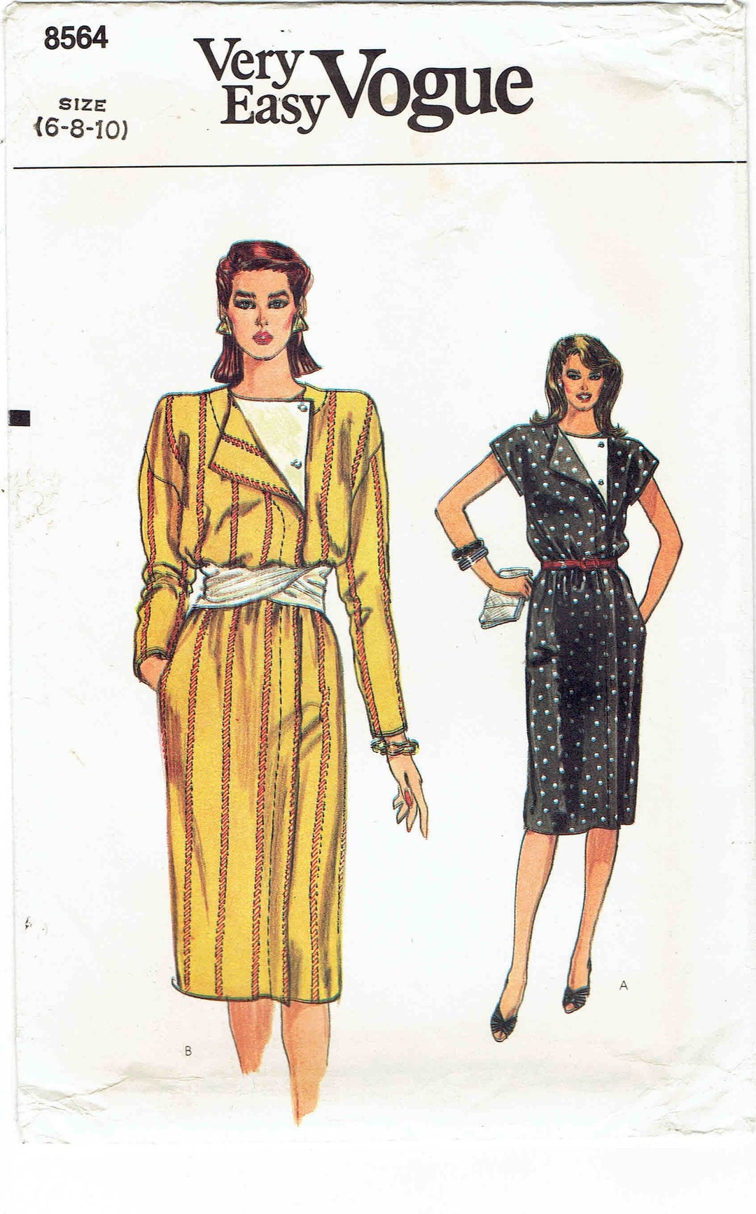 80s Very Easy Vogue Dress Pattern 8564 Size 6-8-10 Bust - Etsy