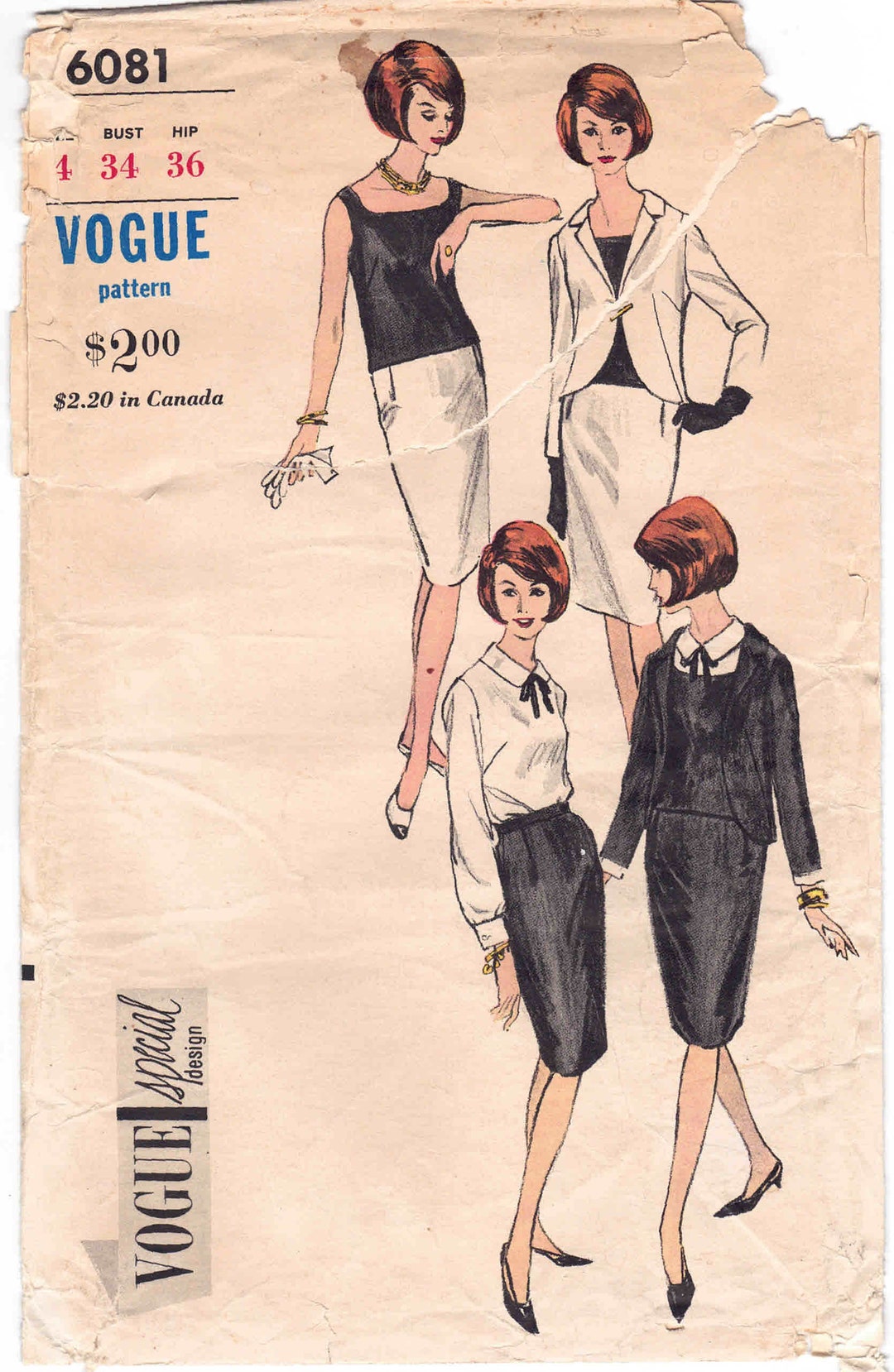 1960's Butterick Coordinates with skirt, blouse, overblouse and Jacket - Bust 34