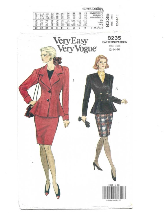 Very Easy Very Vogue 90s Women's Suit Pattern 8235. Sizes | Etsy