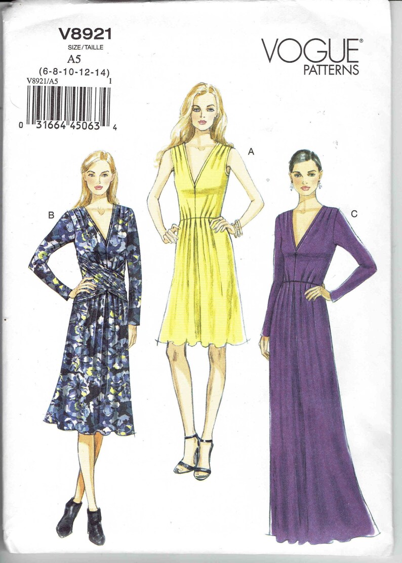 Vogue Dress Pattern 8921 Uncut Sizes 6 14 Bust 30 5 To 36 Etsy