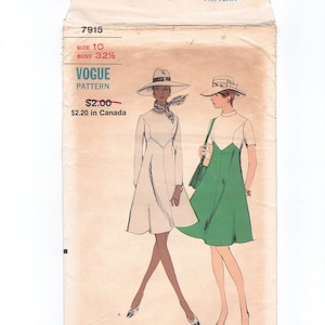 Modello di abito Mod anni &#39;70 Vogue 7915 Taglia 10 Busto 32,5. Abito a trapezio a vita alta con corpetto sagomato, gonna svasata, opzioni sulle maniche, lunghezza al ginocchio