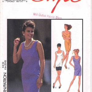 90s Tank Dress Pattern Style 2758 Uncut Sizes 6-16 Bust 30.5-38 in. Scalloped , Square or Scoop Neck Fitted Dress w/ Color Blocked Hem.