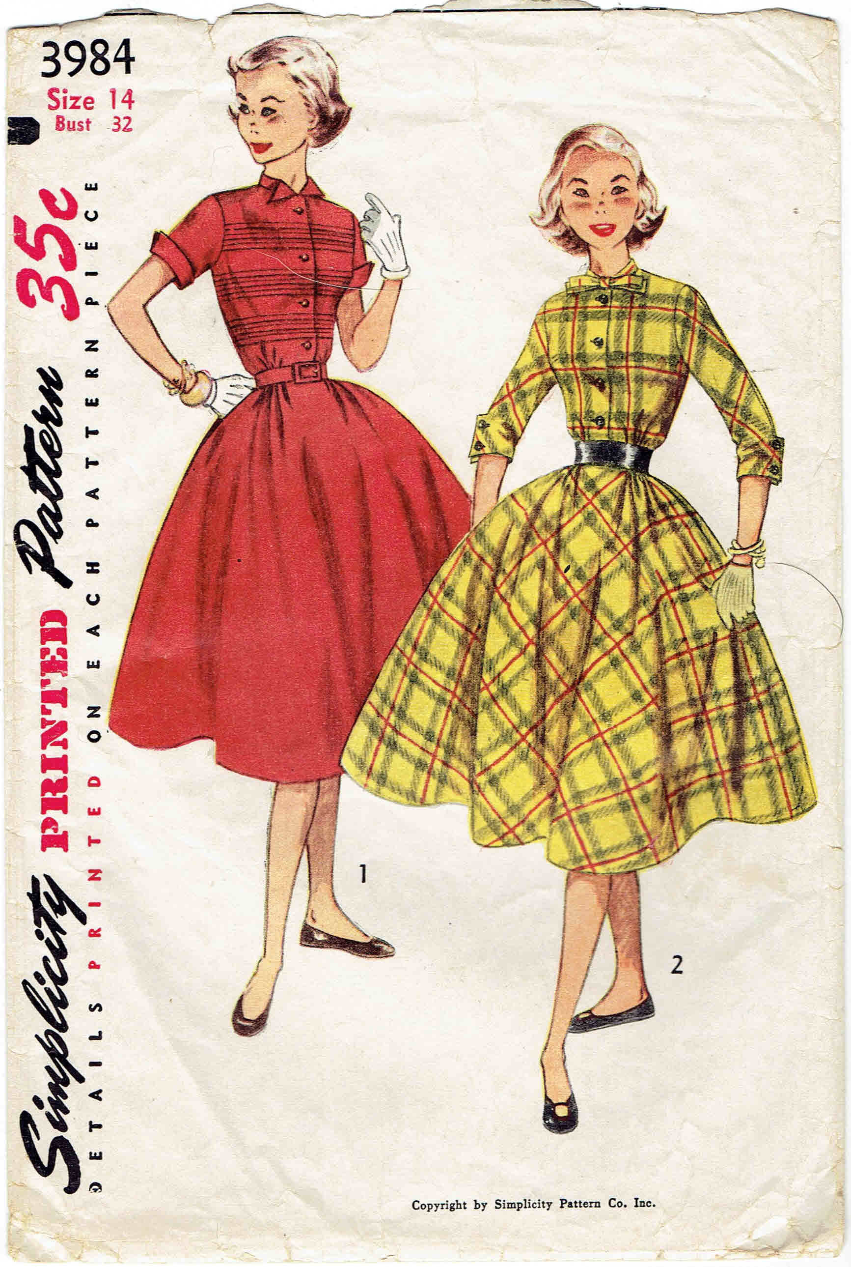 50s Teen Dress Pattern Simplicity 3984. Swing Dress, Full