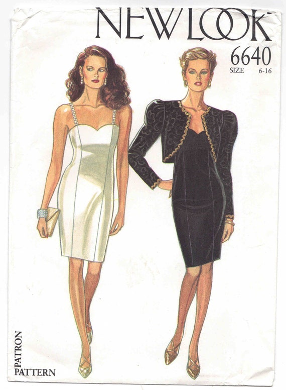 80s cocktail dress pattern 80s Cocktail Dress Pattern: Plunge Back, Long Layered Skirt, New Look 6035 (UNCUT)