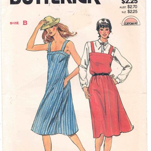 80s Dress Pattern Butterick 3723 Uncut Size B (14-16-18). Semi Fitted Jumper or Dress - Straight Front and Back - Shoulder Straps - Pockets.