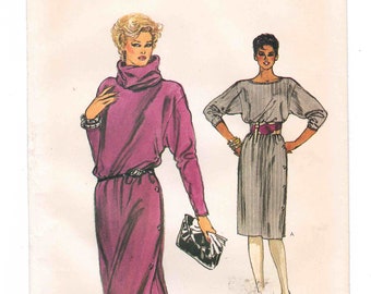 80er Jahre Side Button Dress Schnittmuster Very Easy Vogue 8514 Uncut Größen 8-12 Büste 31.5-34. Locker sitzendes Kleid mit abnehmbaren Kragen, seitlichen Knöpfen.
