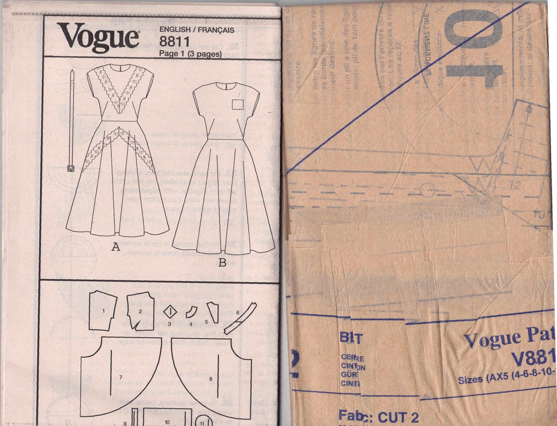 Vintage Vogue Reproduction 1940s Dress Pattern V8811. Uncut/ff Sizes 4 ...