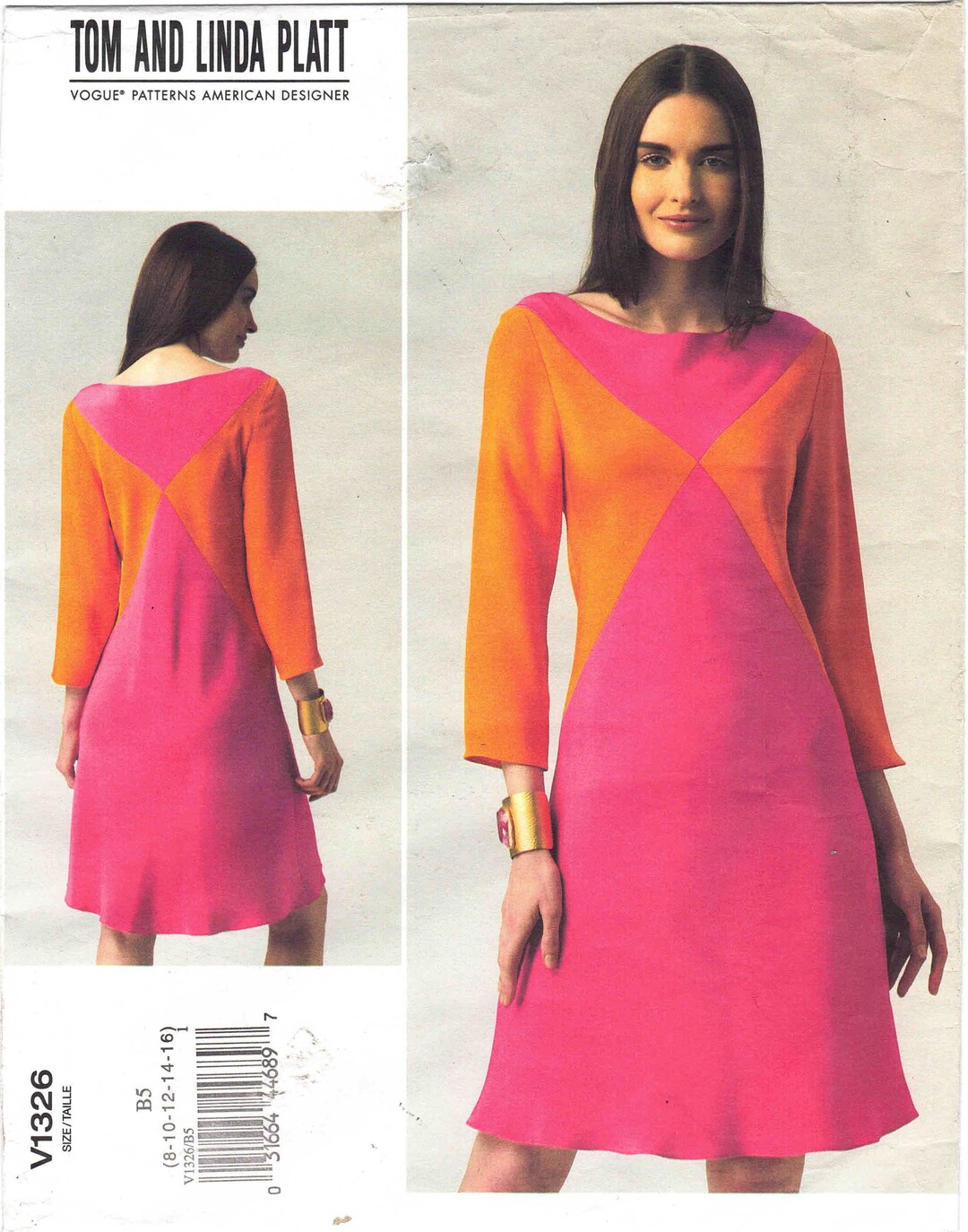 Vogue American Designer Color Block Dress Pattern 1326 by Tom & Linda