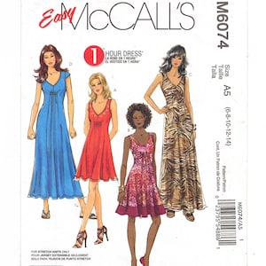 Sleeveless Dress for Knit Fabrics Pattern McCall&#39;s 6074 - 1 Hour Dress Sizes 6-14. Pullover Dress, Deep V Neck - Midi, Maxi, Knee Length.