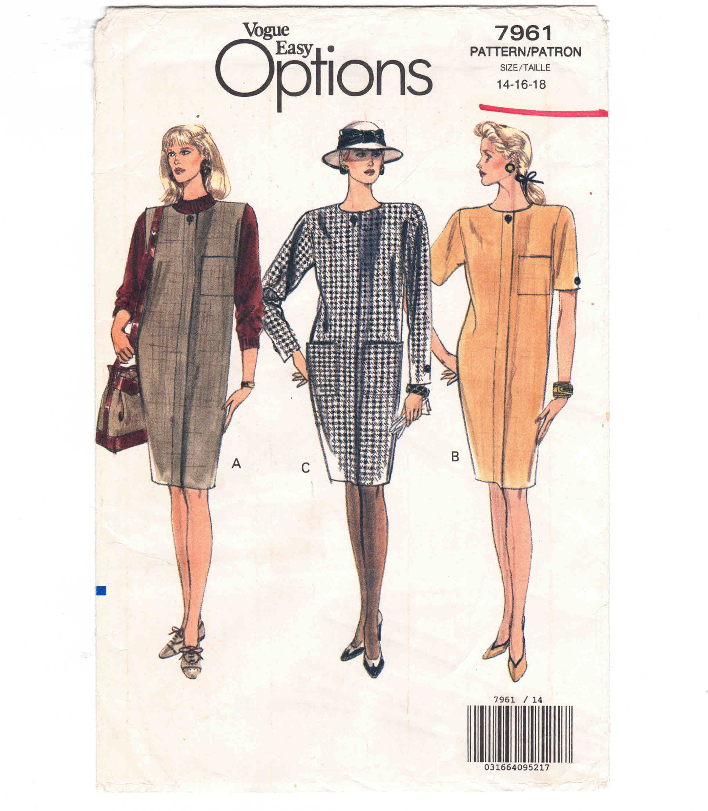 Formal Dress Pattern Basic Shift Dress Vogue Easy Options 90s Dress Jumper  Pattern 7961 Uncut/ff Sizes Loose Fitting Tapered Dress Or Jumper, Pockets,  Sleeve