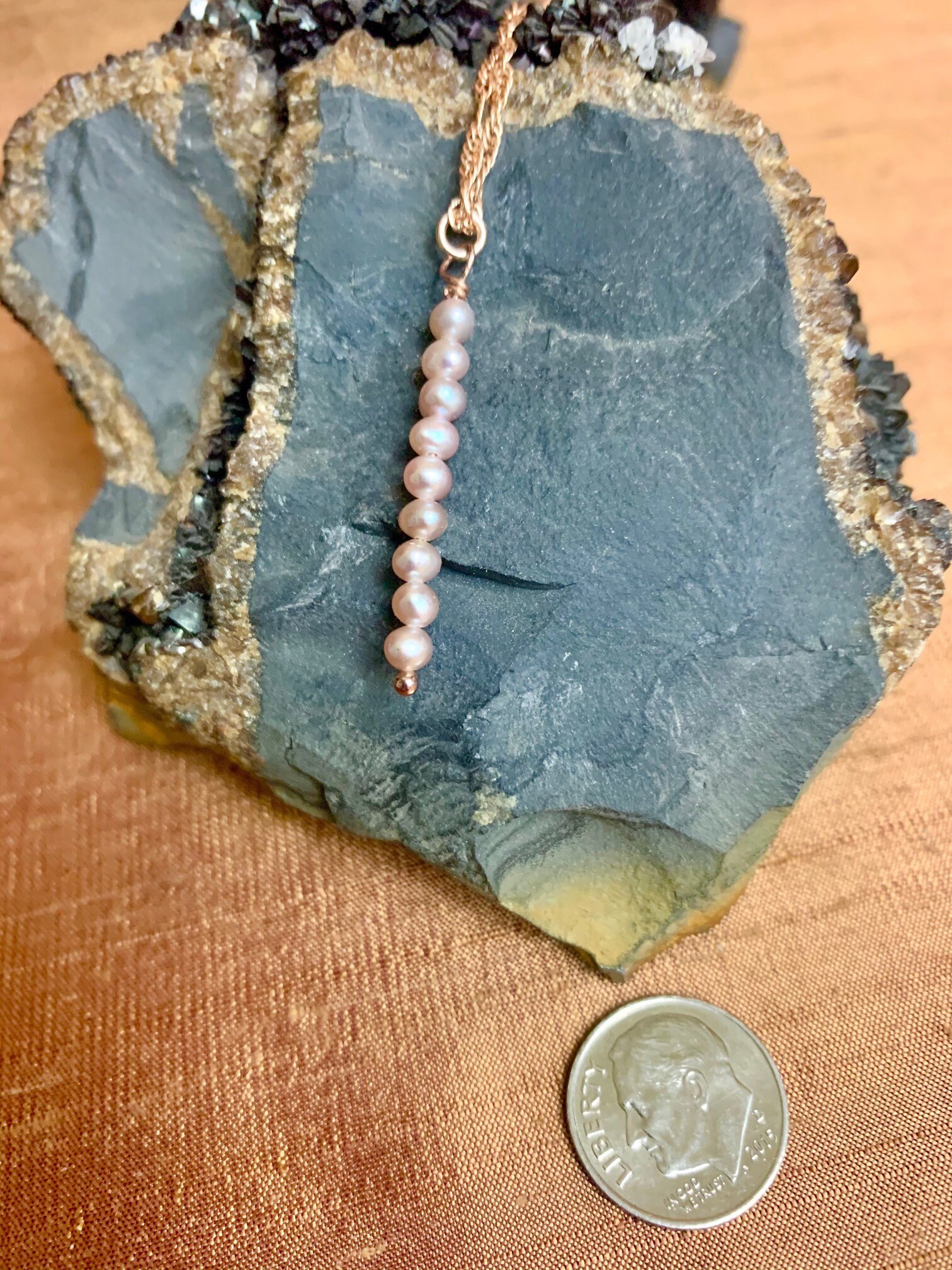 Pretty Pink Pearl Drop Necklace on Rosegold Chain Etsy UK