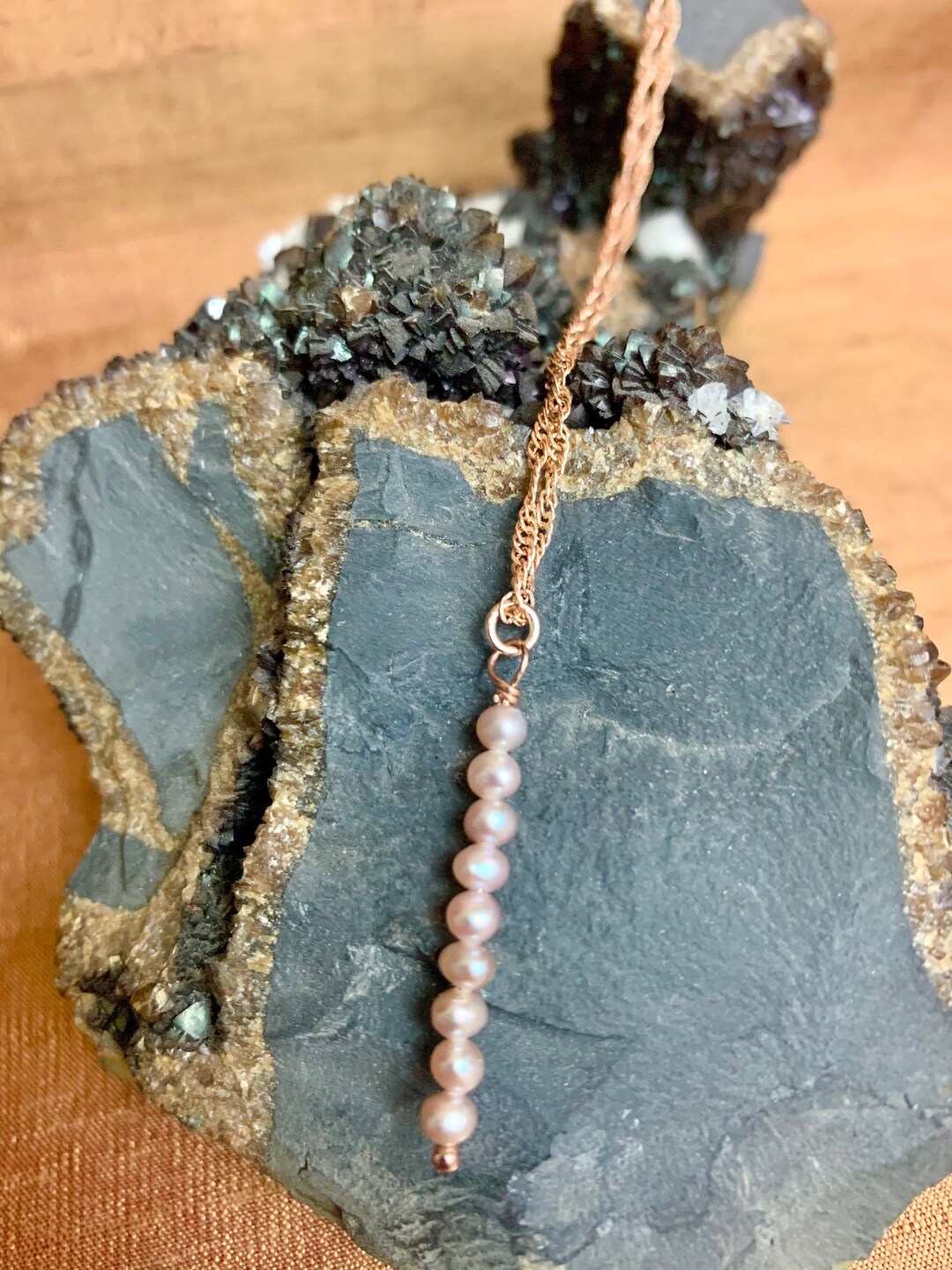 Pretty Pink Pearl Drop Necklace on Rosegold Chain Etsy UK