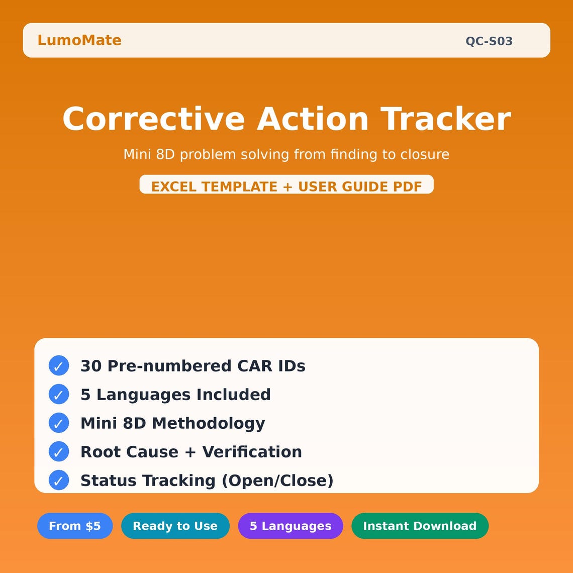 Corrective Action Tracker Excel Template | 8D Report CAPA Log | Quality ...