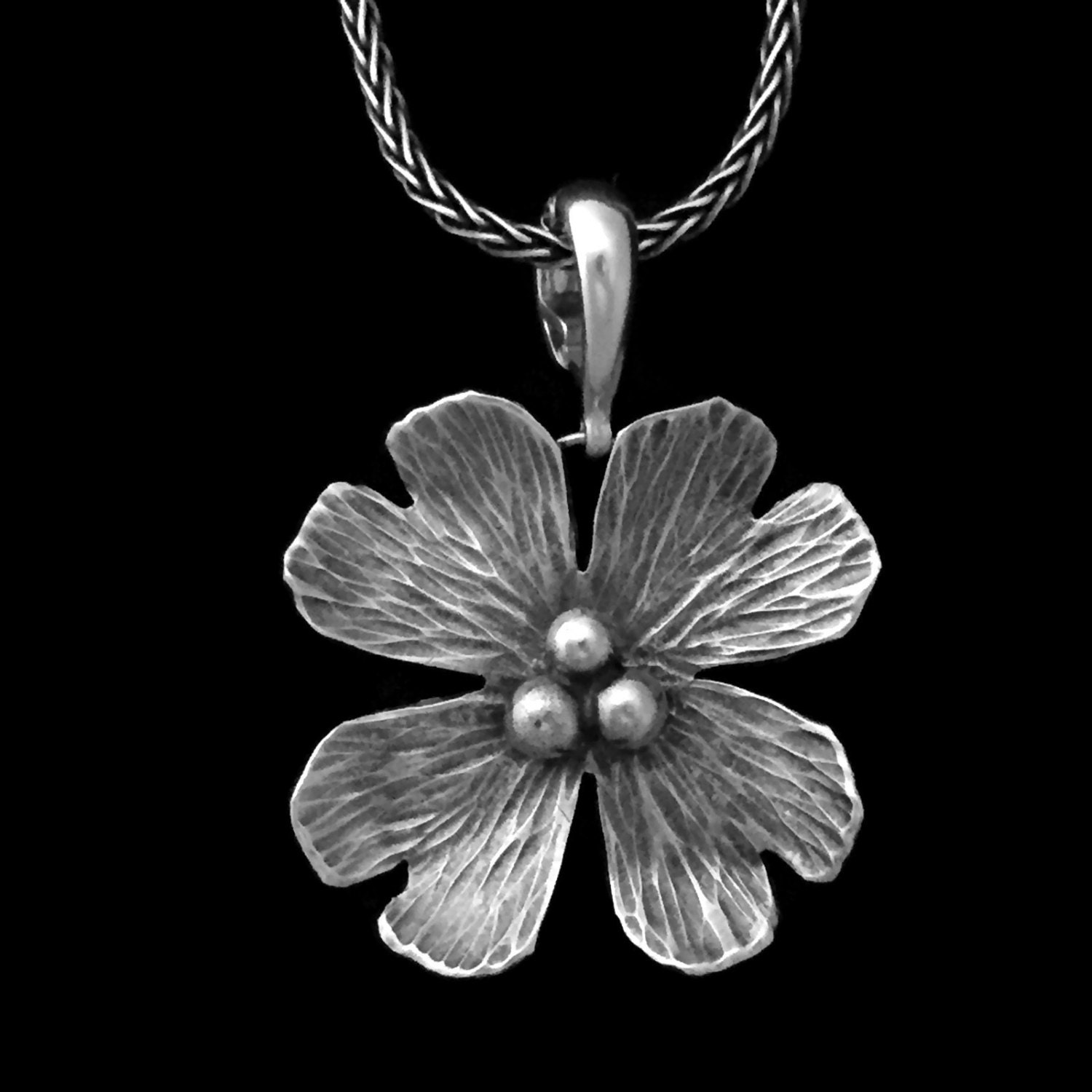 Dogwood Blossom Pendant/enhancer for Necklacesterling Silver Flower