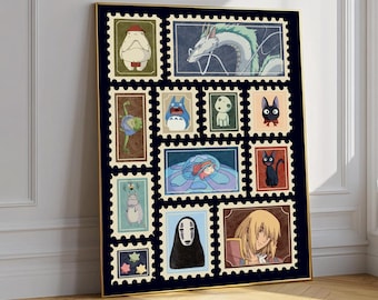 Studio Ghibli Stamp Art Print, Spirited Away Howl's Moving Castle Totoro Wall Art