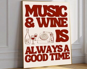Musik und Wein Retro Poster, Schallplatte Bar Cart Art (Ungerahmt)
