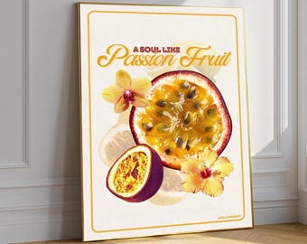Passion Fruit Wandbild, tropisch-botanischer Druck, Küchendekoration