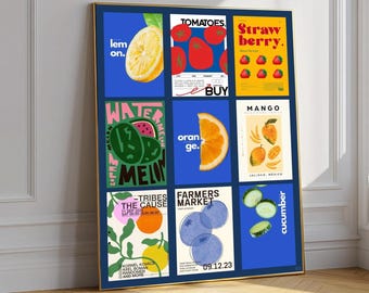 Minimalistischer Obstmarkt Poster, Bunte Küchen Wandkunst (Ungerahmt)