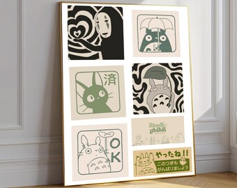 Studio Ghibli Totoro Collage Print, Sage Green Anime Poster (Unframed)