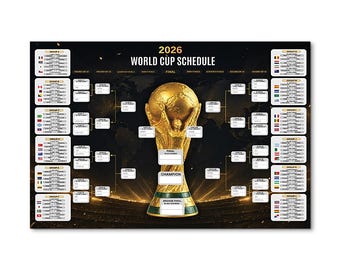 2026 World Cup Schedule Poster, Soccer Bracket Tracker Chart, Wall Art