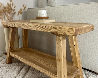 Panca stretta da ingresso con ripiano, comoda seduta in legno per corridoio, panca rustica in stile fattoria