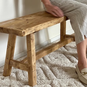 Rustieke halbank 70-110 cm, massief houten halbank, extra diepe zitting van 30 cm