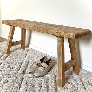 Rustic Wooden Bench 70-110 cm Farmhouse Style Entryway Seat Solid Wood Narrow Handmade Furniture