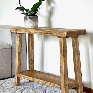 Smalt konsolbord 65 cm med hylla, smalt entrébord, rustikt trä handgjort