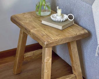 Rustic Narrow Solid Wooden Stool, Entryway Seating, Farmhouse Bedroom Bench, Side Table