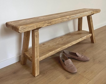 Long Entryway Bench with Shelf, Narrow Wooden Hallway Bench, Cozy Farmhouse Seat, 100-110 cm