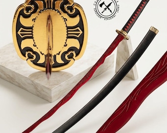 Katana inspirada en Ríos de Sangre de Elden Ring - Espada samurái de acero de espiga completa forjada a mano - Réplica de cosplay de metal real hecha a mano