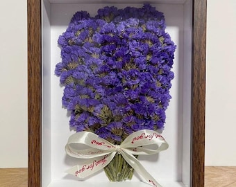 Preserved Purple Statice Flower Shadow Box - Dried Forget-Me-Not Frame