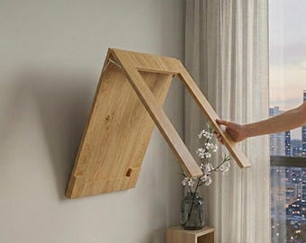 Wall Mounted Folding Table, Space Saving Desk, Custom Size Drop Leaf Table, Small Space Kitchen Table, Modern Murphy Desk