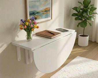 Mesa redonda plegable de pared, mesa Murphy que ahorra espacio, escritorio para apartamentos pequeños, mesa abatible de pared, estación de trabajo de cocina moderna
