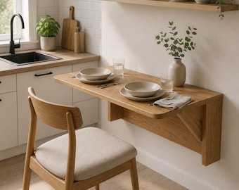 Wandgemonteerd opklapbaar bureau met planken, opklapbaar bureau, zwevende opvouwbare tafel, kleine ruimte thuisbureau, converteerbare eettafel