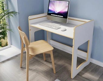 Verstellbarer Kinderschreibtisch Montessori Lerntisch aus Holz Weiß & Eiche Ergonomischer Schreibtisch für Kinder Kleiner Raum Moderner Schreibtisch