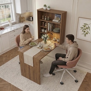 An der Wand befestigter zusammenklappbarer Schreibtisch mit Regalen, Murphy-Schreibtisch, zusammenklappbarer Tisch, platzsparender Esstisch, kleiner Schreibtisch