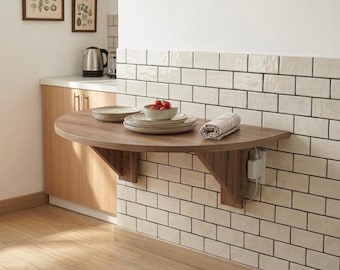 Round Folding Wall Table, Space Saving Murphy Table, Small Apartment Desk, Wall Mounted Drop Leaf Table, Modern Kitchen Workstation