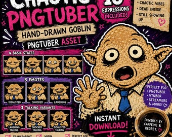 Chaotic Hand-Drawn Office Goblin PNGTuber | Ugly Cute MS Paint Avatar | Funny Goblin VTuber PNG | Transparent PNG Character | Streamer Asset