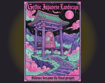 Japanese Coloring Book PDF | Gothic Fantasy Landscape Pages | Creepy Cute Japanese Art