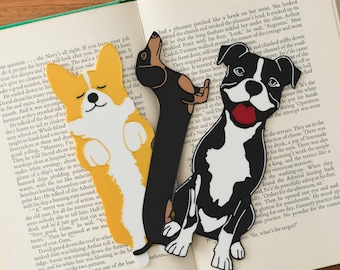Dog Bookmark Set - Double Sided 3D Printed - Corgi Dachshund Staffy - Dog Lover Gift Bundle